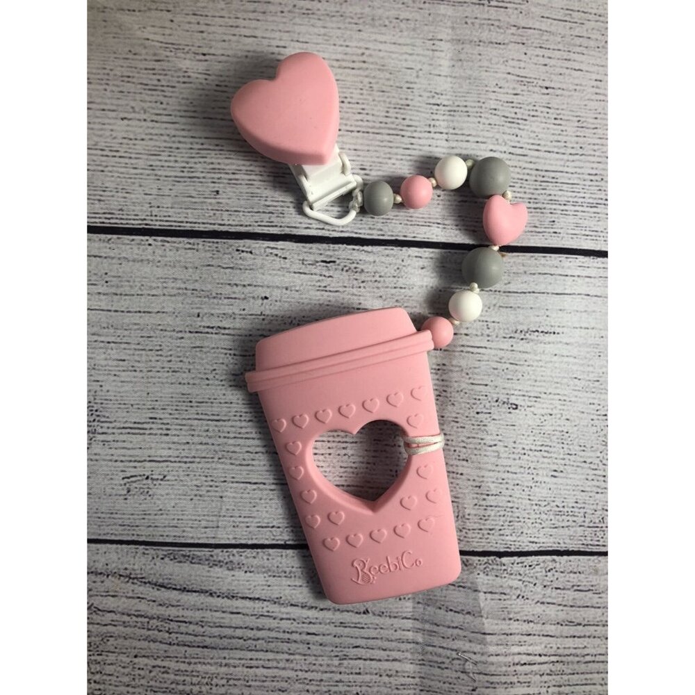 Beebico Coffee BPA Free Pacifier Clip Holder Set - Baby Teething Toys- Silicone